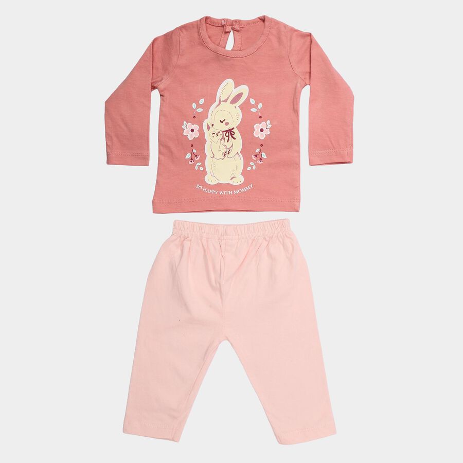 Infants Light Pink Cotton Round Neck Lounge Hipster Set, Light Pink, large