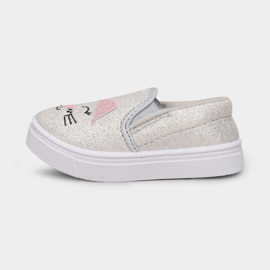 Girls Bright Silver Slip-On Casual Shoes, Grey, large image number null
