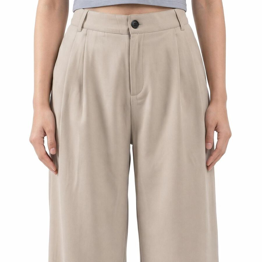 Women's Light Grey Wide Leg Pleated Trousers, हल्का ग्रे, large