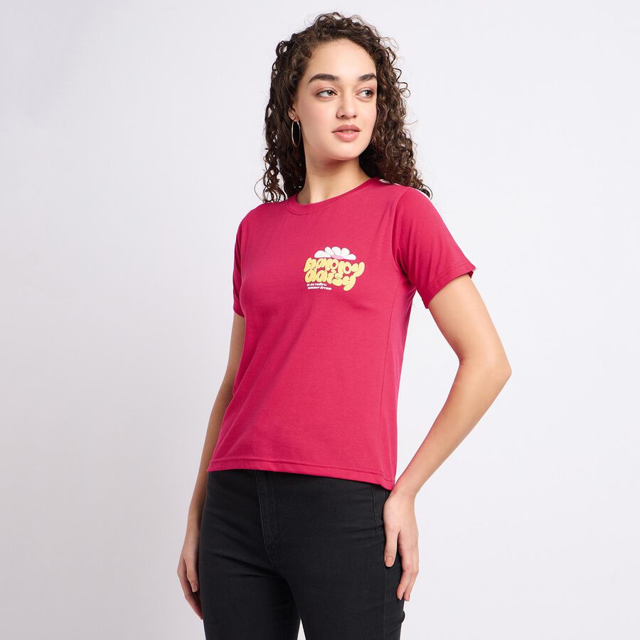 Ladies' Round Neck T-Shirt , रानी (फ्यूशिया), large