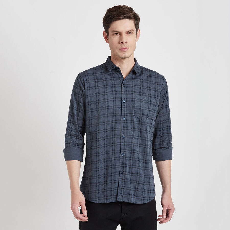 Cotton Checks Casual Shirt, Dark Grey, large image number null