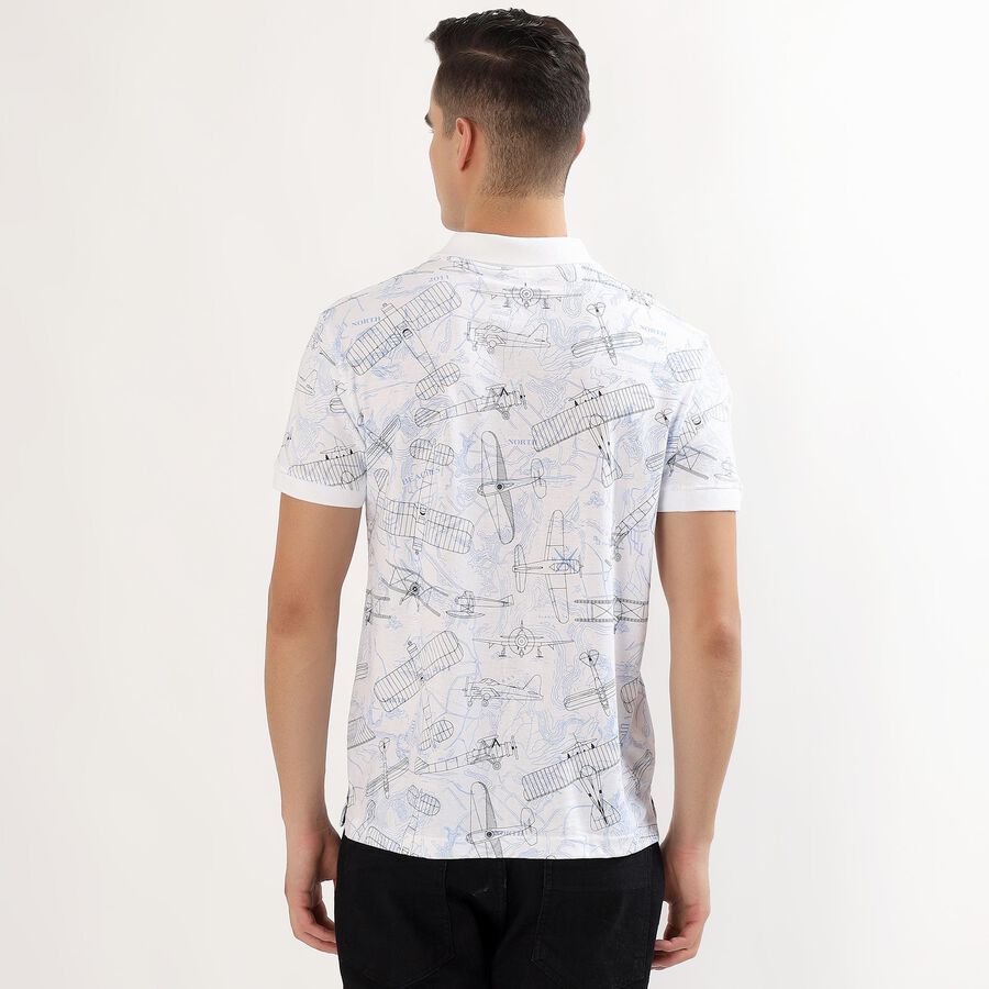 Men's White Cotton Polo Collar Casual T-Shirt , White, large image number null