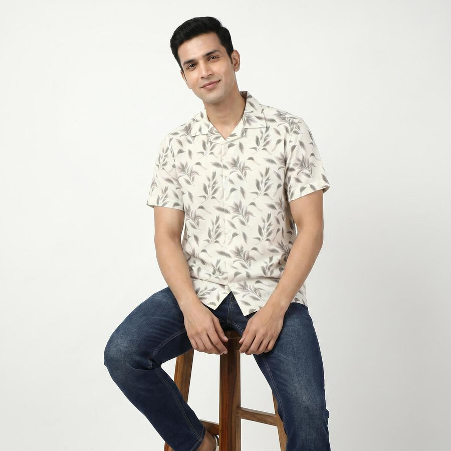 Men's Brown Cotton Camp Collar Casual Shirt, Brown, large