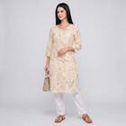 Women's Beige Round Neck Printed Kurta, Beige, small
