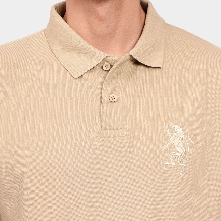 Men's Collared Half Sleeves T-Shirt, Ecru Melange, large image number null