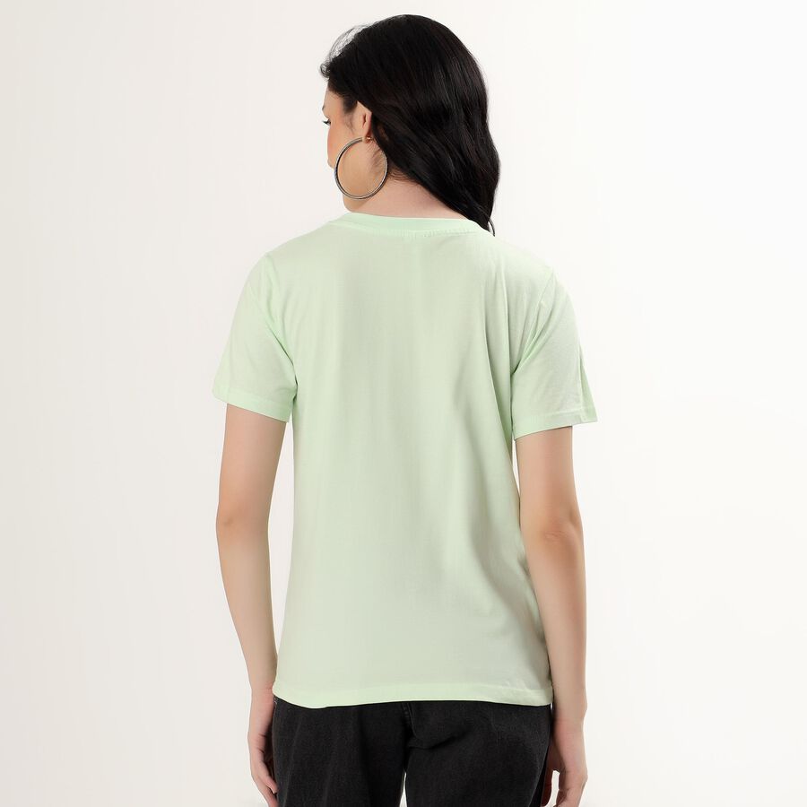 Women's Light Sage Green Cotton Round Neck Casual T-Shirt, Light Green, large image number null