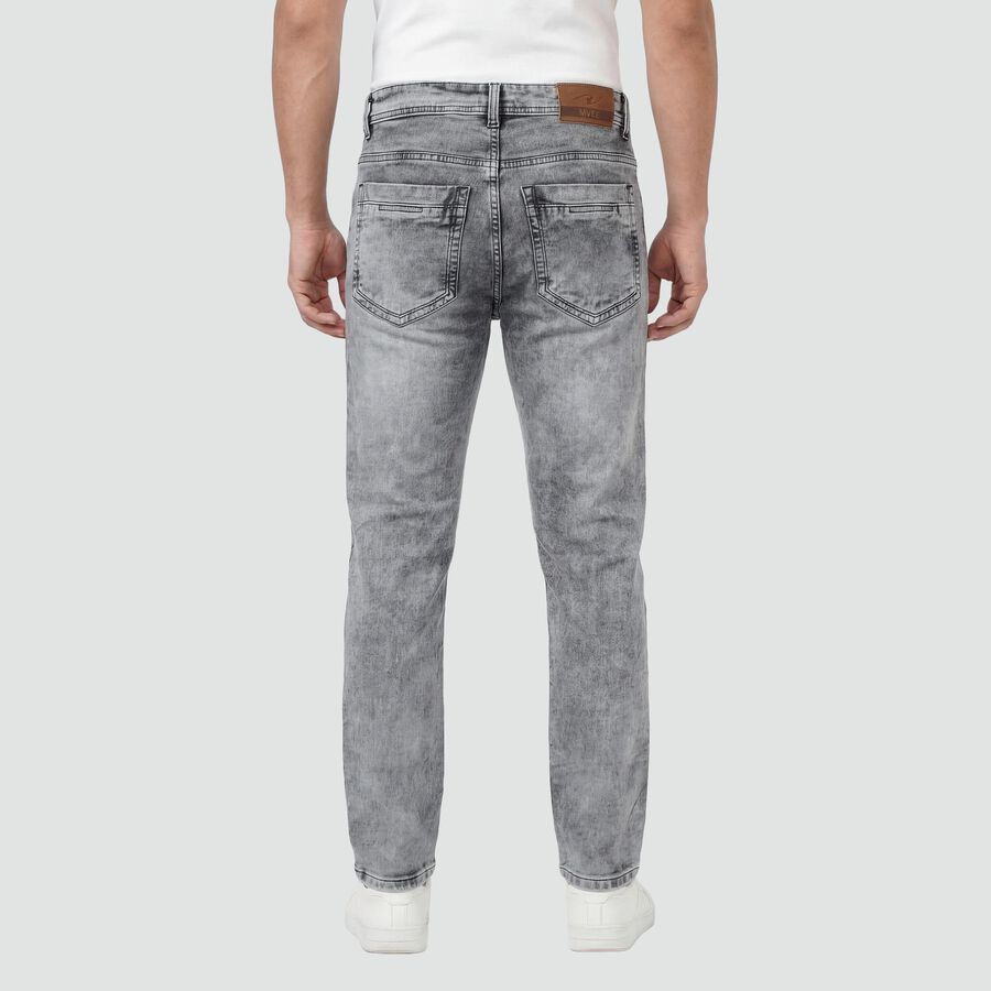 Men's Grey Slim Fit Washed Jeans, हल्का ग्रे, large