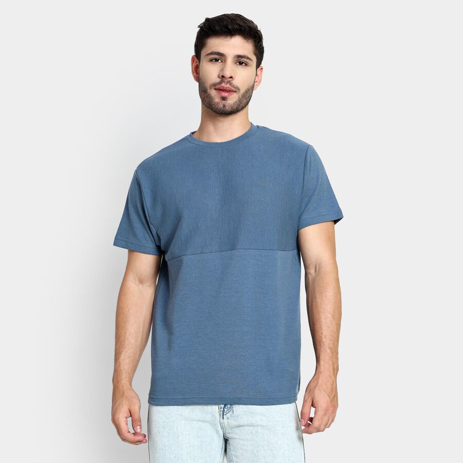 Men's Round Neck Half Sleeves T-Shirt , मध्यम नीला, large image number null
