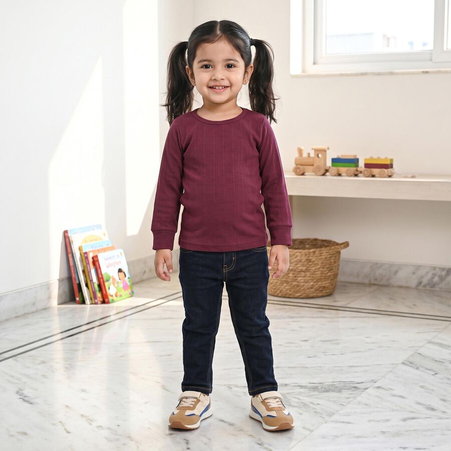 Girls Maroon Long Sleeve Thermal, Wine, large