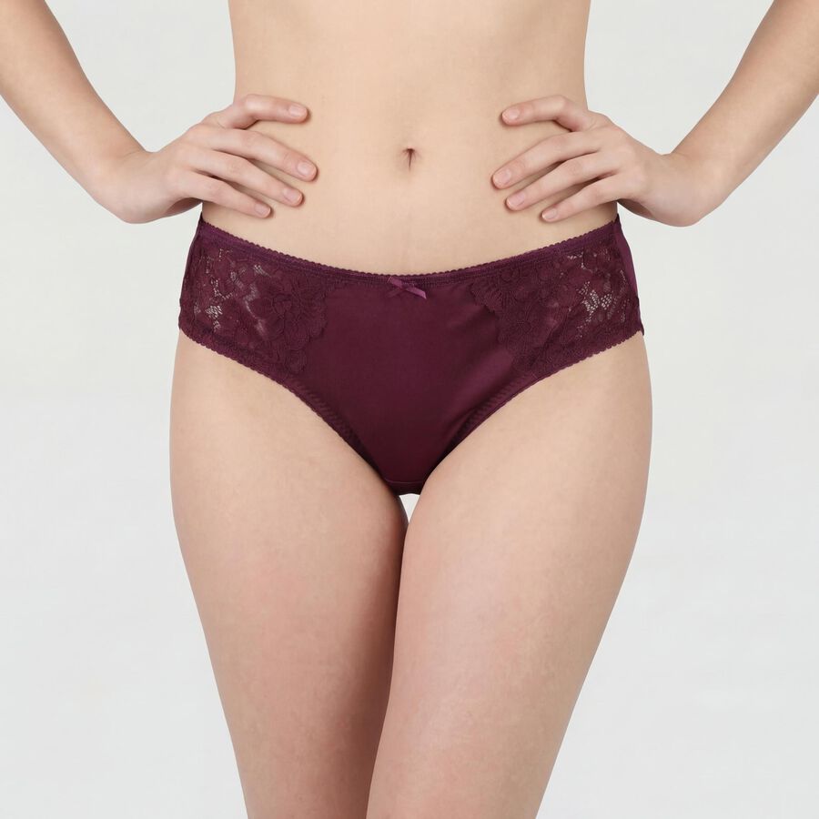 Women's Wine Regular Fit Lace Panel Panty, Wine, large