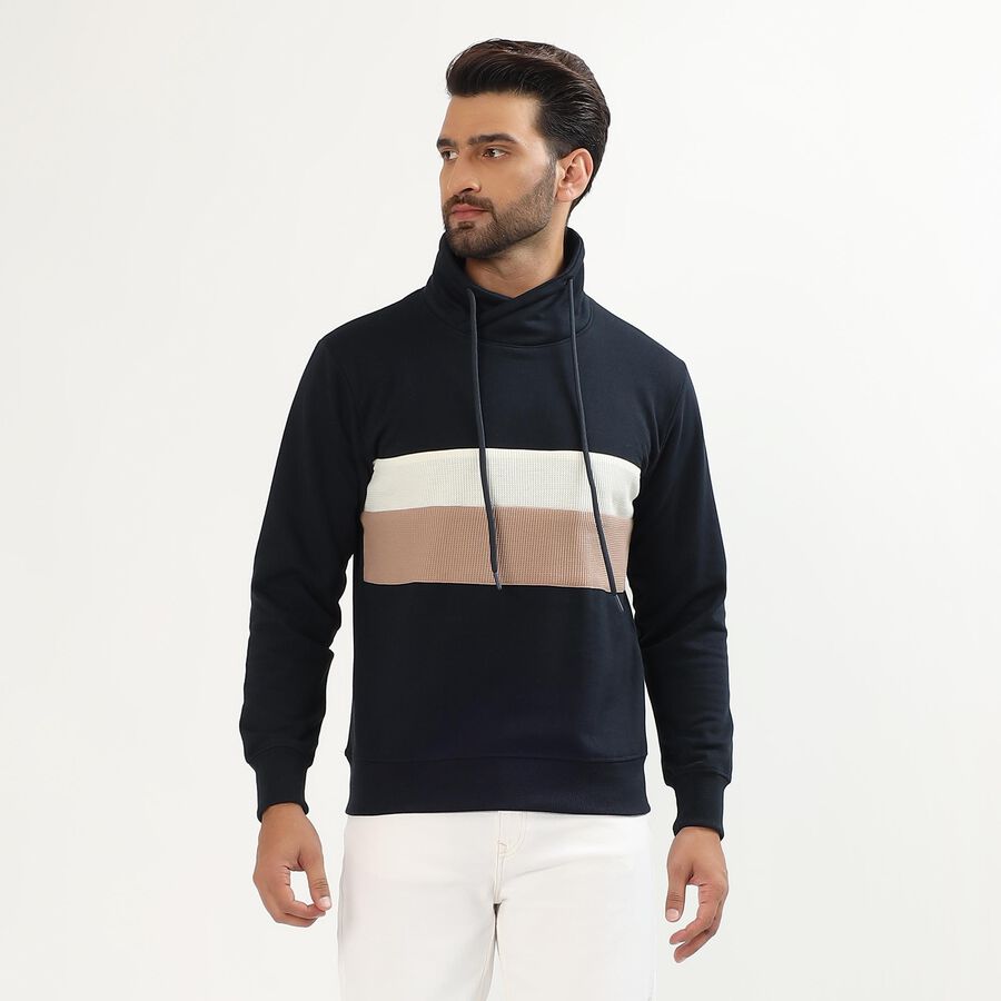 Men's Deep Midnight Navy High Neck Casual Sweatshirt, नेवी ब्लू, large image number null