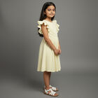 Girls' Light Yellow Round Neck Ruffle Sleeve Dress, Yellow, small image number null