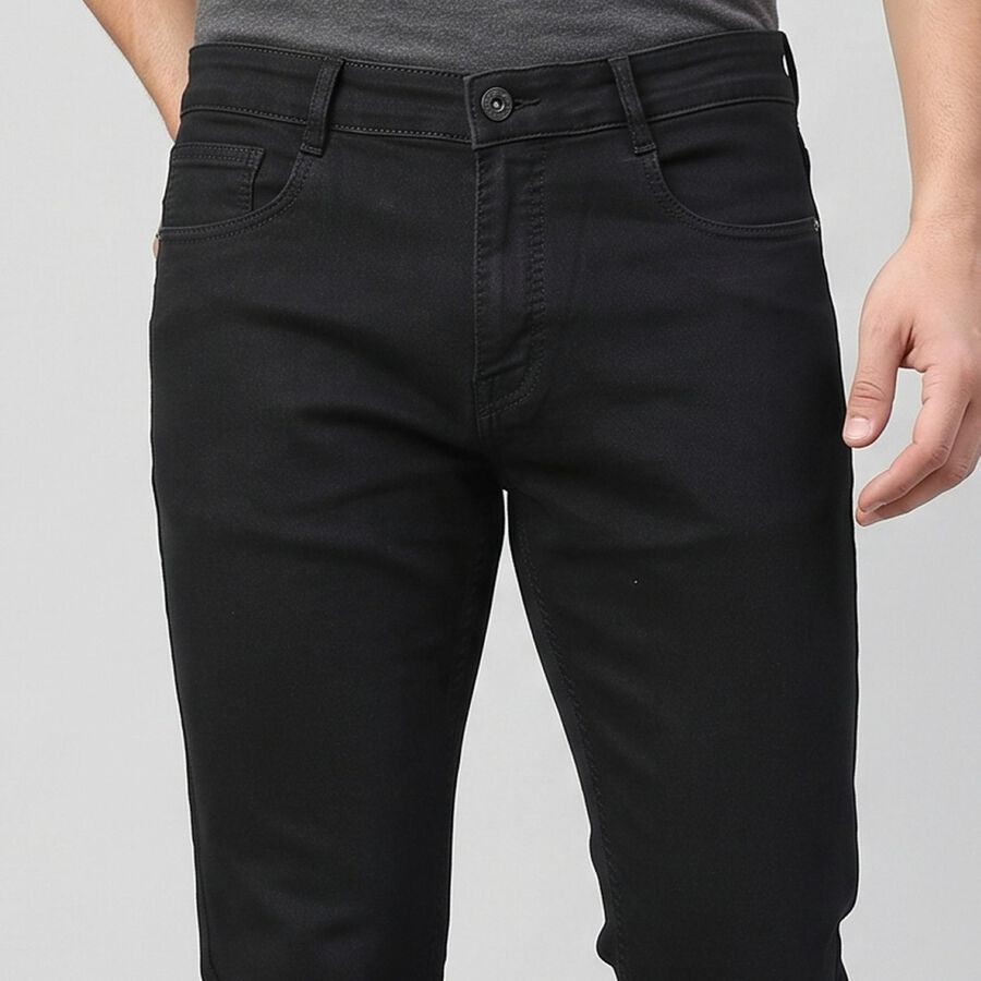 Men's Dark Grey Straight Fit Solid Jeans, Dark Grey, large