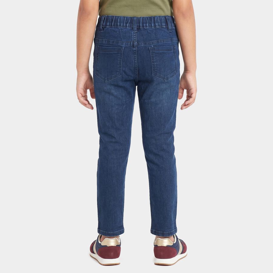 Girls' Navy Blue Straight Fit Embroidered Jeans, गहरा नीला, large