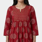 Women's Maroon Round Neck Classic Kurta, Maroon, small