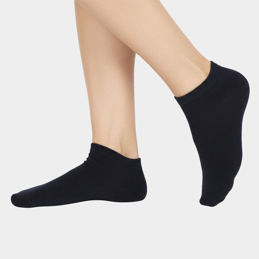 Men's Jet Black and Charcoal Gray Ankle Length Cotton Blend Socks Pack of 3, Navy Blue, large