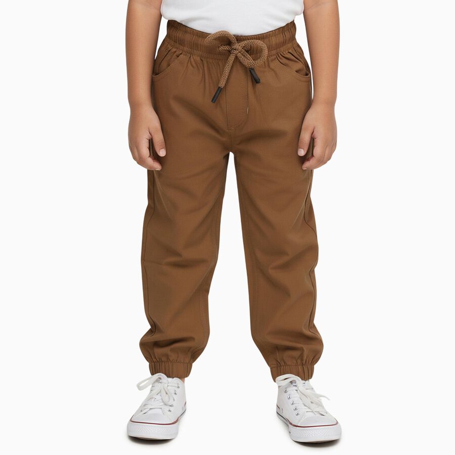 Boys' Light Beige Regular Fit Cotton Trousers, खाकी, large