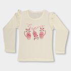 Girls Cream Cotton Round Neck Casual Top, ऑफ व्हाइट, small image number null