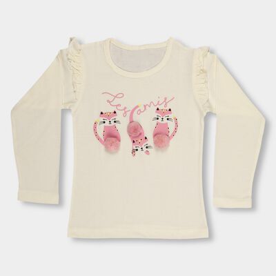 Girls Cream Cotton Round Neck Casual Top