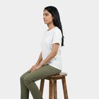 Women's White Cotton Round Neck Casual T-Shirt, White, small