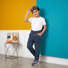 Boys Blue Relaxed Fit Cargo Jeans, मध्यम नीला, small