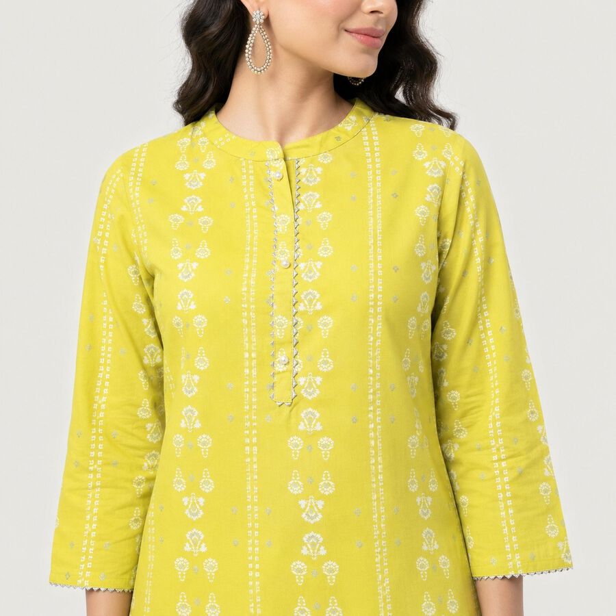 Women's Light Green Round Neck Printed Straight Kurta, हल्का हरा, large