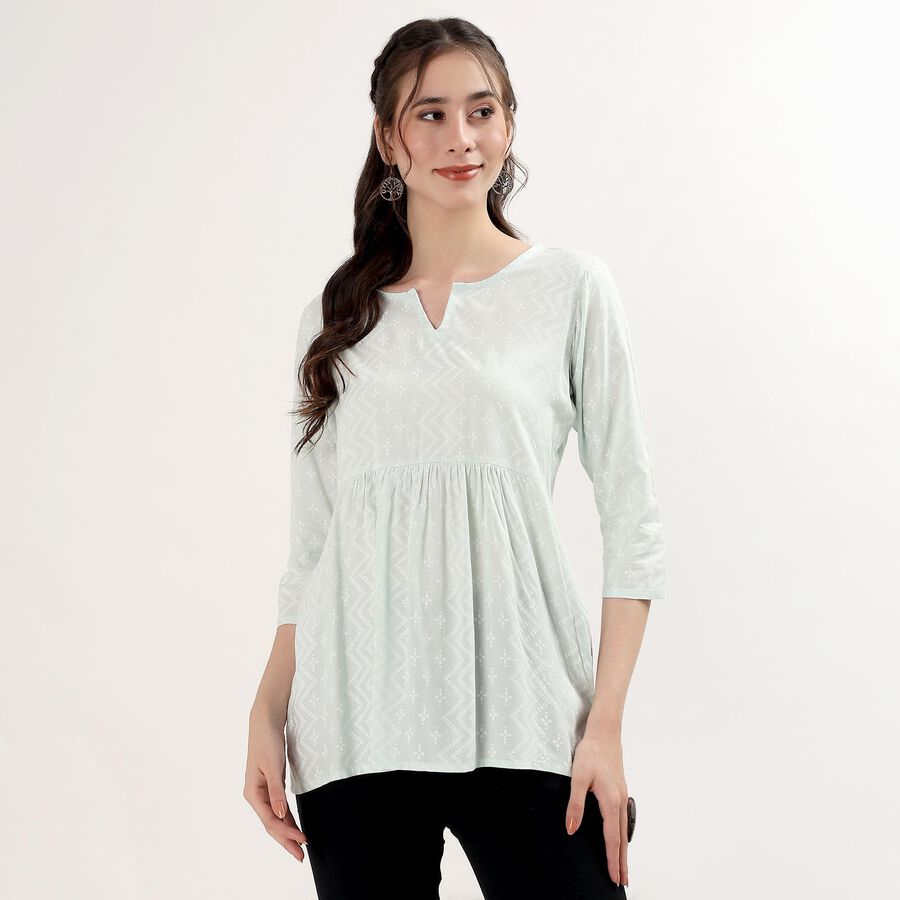 Women's Green Notch Neck Floral Printed Kurti, Light Green, large