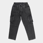 Boys' Black Regular Fit Drawstring Jeans, काला, small