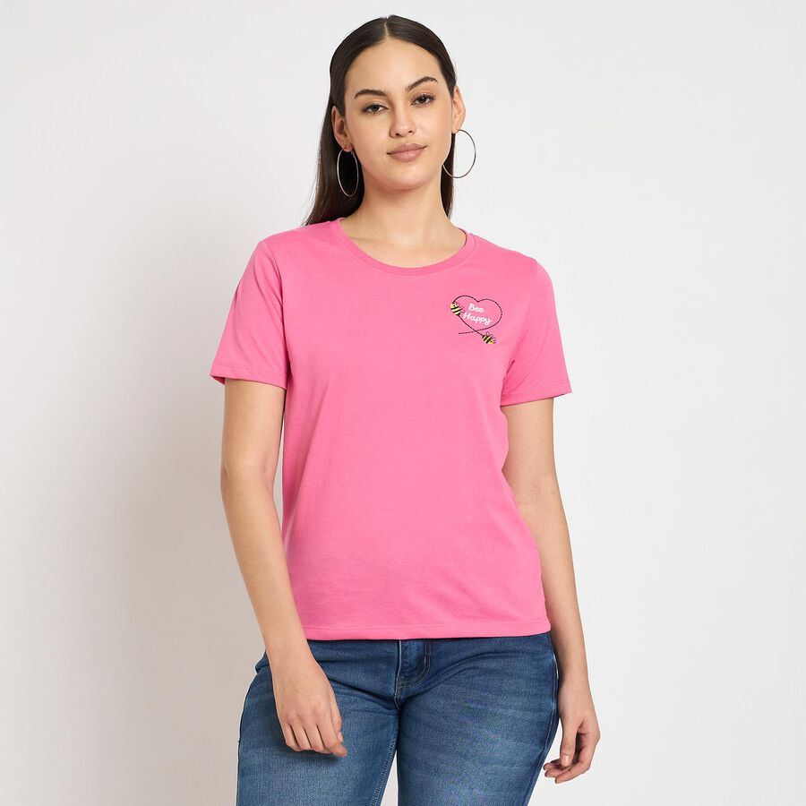 Ladies' Round Neck T-Shirt, रानी (फ्यूशिया), large image number null