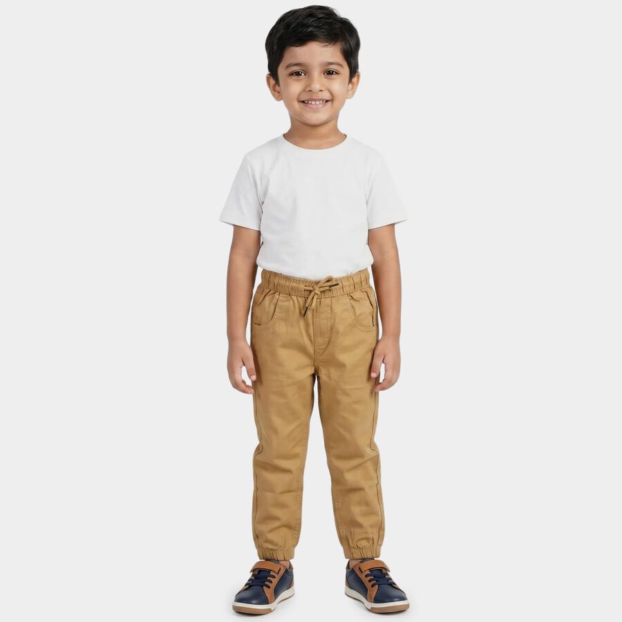 Boys' Khaki Regular Fit Cotton Trousers, Khaki, large