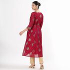 Women's Crimson Round Neck Embroidered A-Line Kurta, Fuchsia, small image number null
