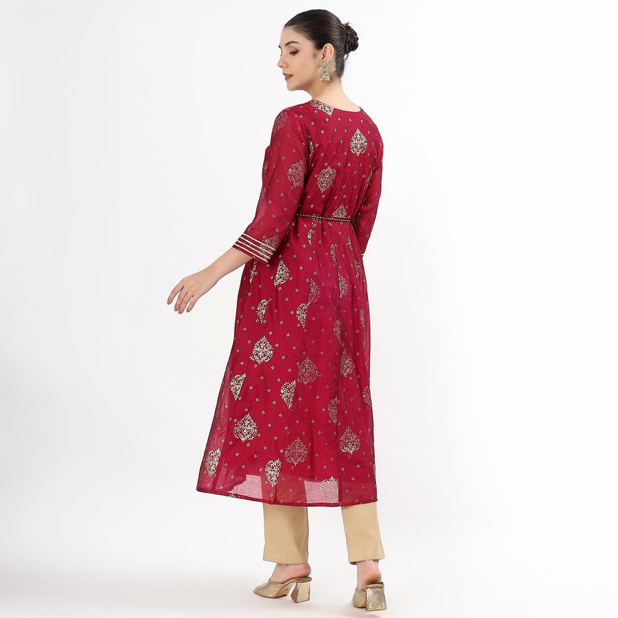 Women's Crimson Round Neck Embroidered A-Line Kurta, Fuchsia, large image number null