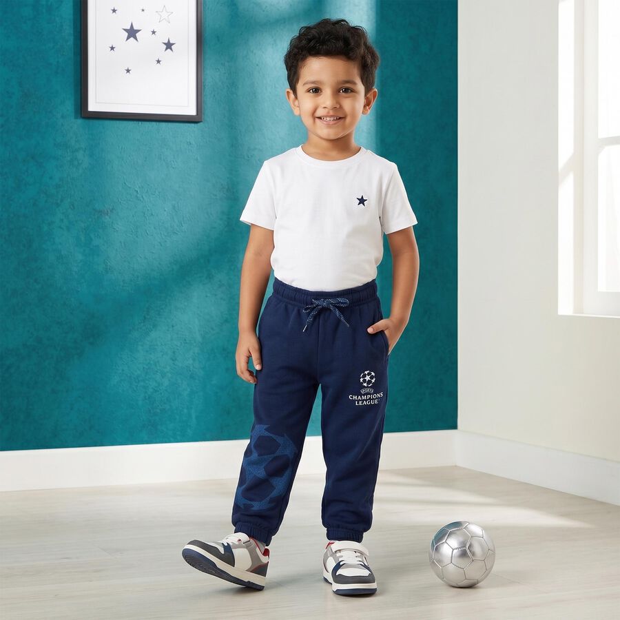 Boys' Navy Blue Jogger Fit Sports Print Pyjama, Navy Blue, large