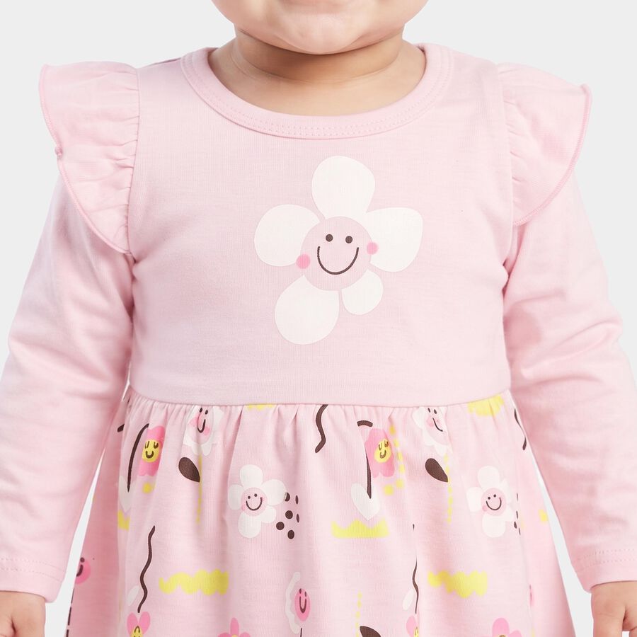 Infants' Pink Floral Printed Fit and Flare Frock, Light Pink, large