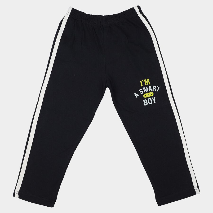 Boys' Navy Blue Straight Fit Slogan Printed Pyjama, Navy Blue, large