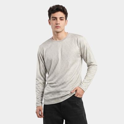 Men's Grey Crew Neck Geometric Regular T-Shirt