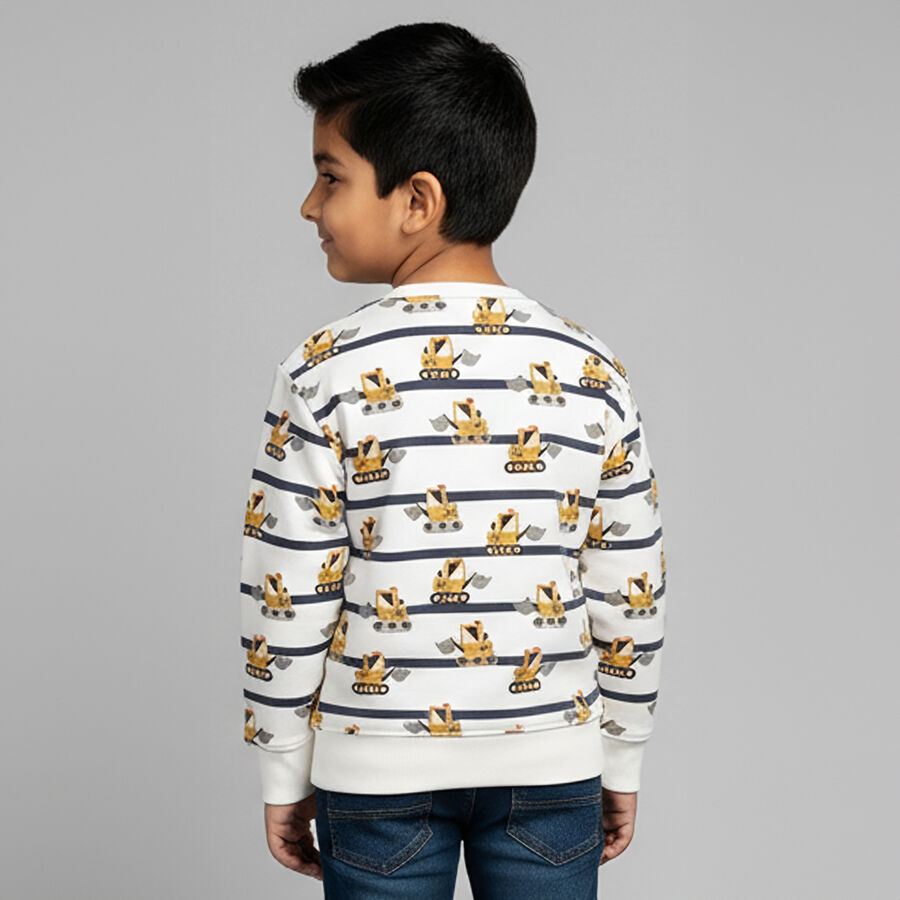Boys Bright White Crew Neck Casual Sweatshirt, मध्यम नीला, large image number null