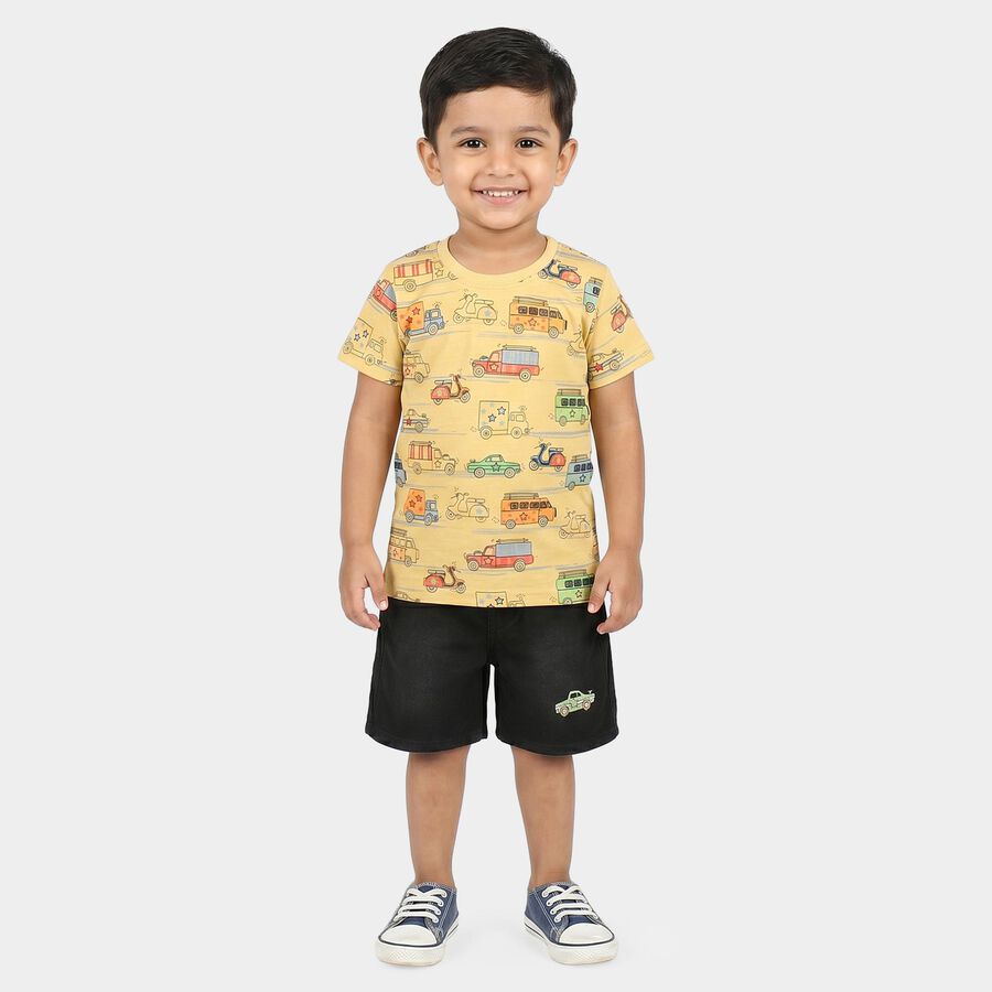Boys Beige 100% Cotton Round Neck Graphic Print Baba Suit, Beige, large