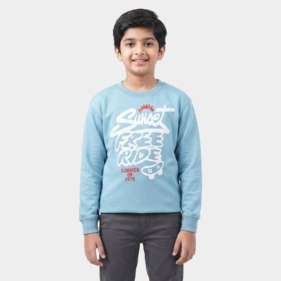 Boys' Light Blue Crew Neck Graphic Print Sweatshirt
