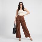 Women Brown Wide Leg Pleated Trousers, Brown, small