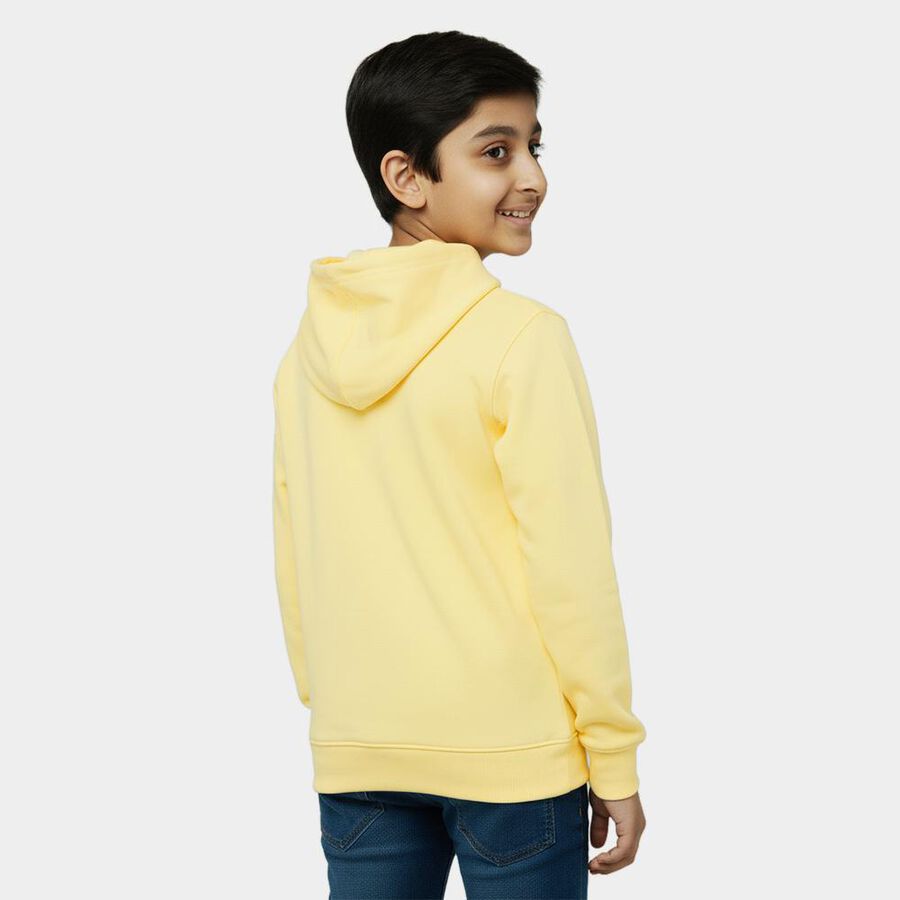 Boys Bright Lemon Yellow Hooded Neck Casual Sweatshirt, पीला, large image number null
