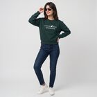 Women&rsquo;s Green Crew Neck Graphic Print Sweatshirt, गहरा हरा, small