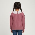 Girls Dusty Rose Lace Collar Cable Knit Pullover, Lilac, small image number null
