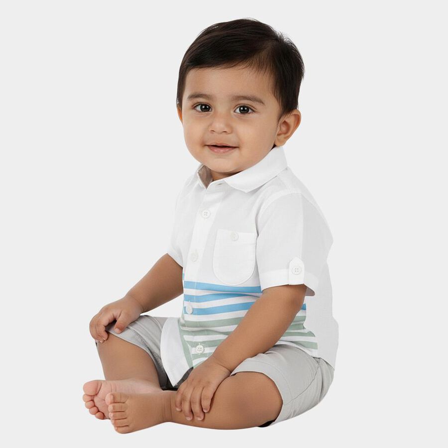 Infants Bright Snow White Cotton Half Sleeve Classic Casual Shirt, White, large image number null