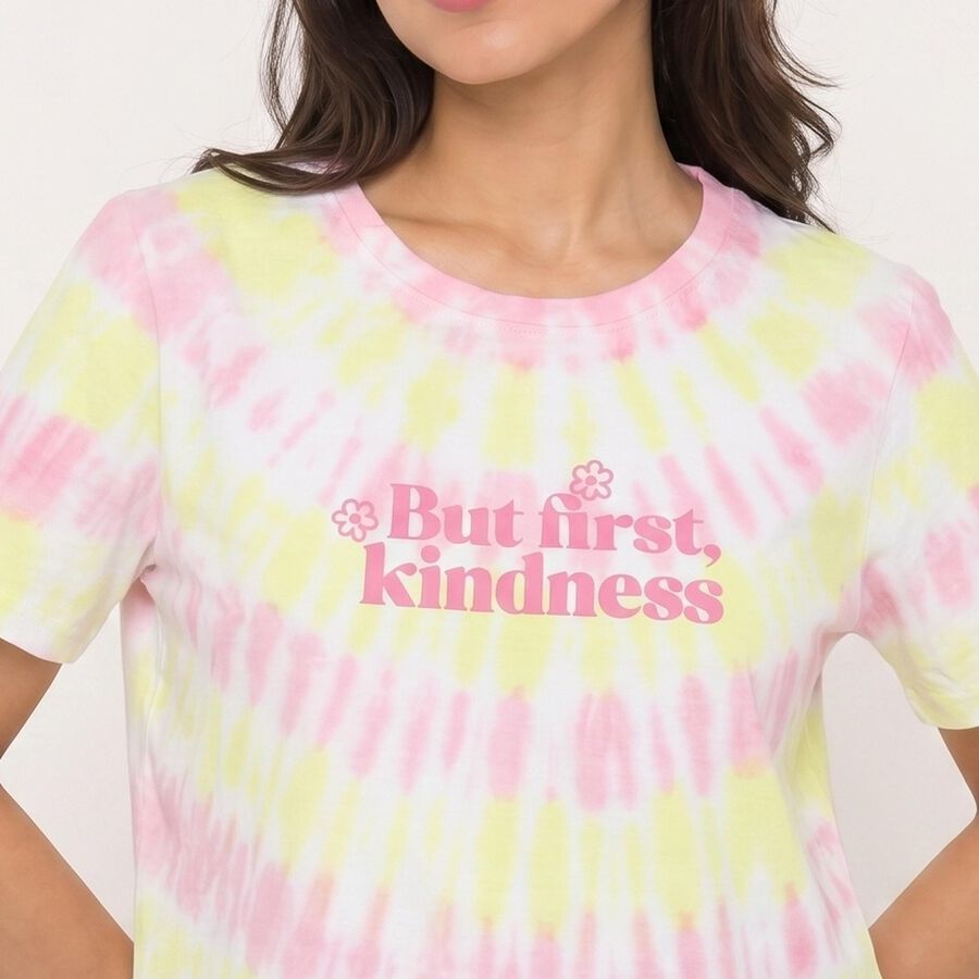 Women's Pink Cotton Round Neck Regular T-Shirt, गुलाबी, large
