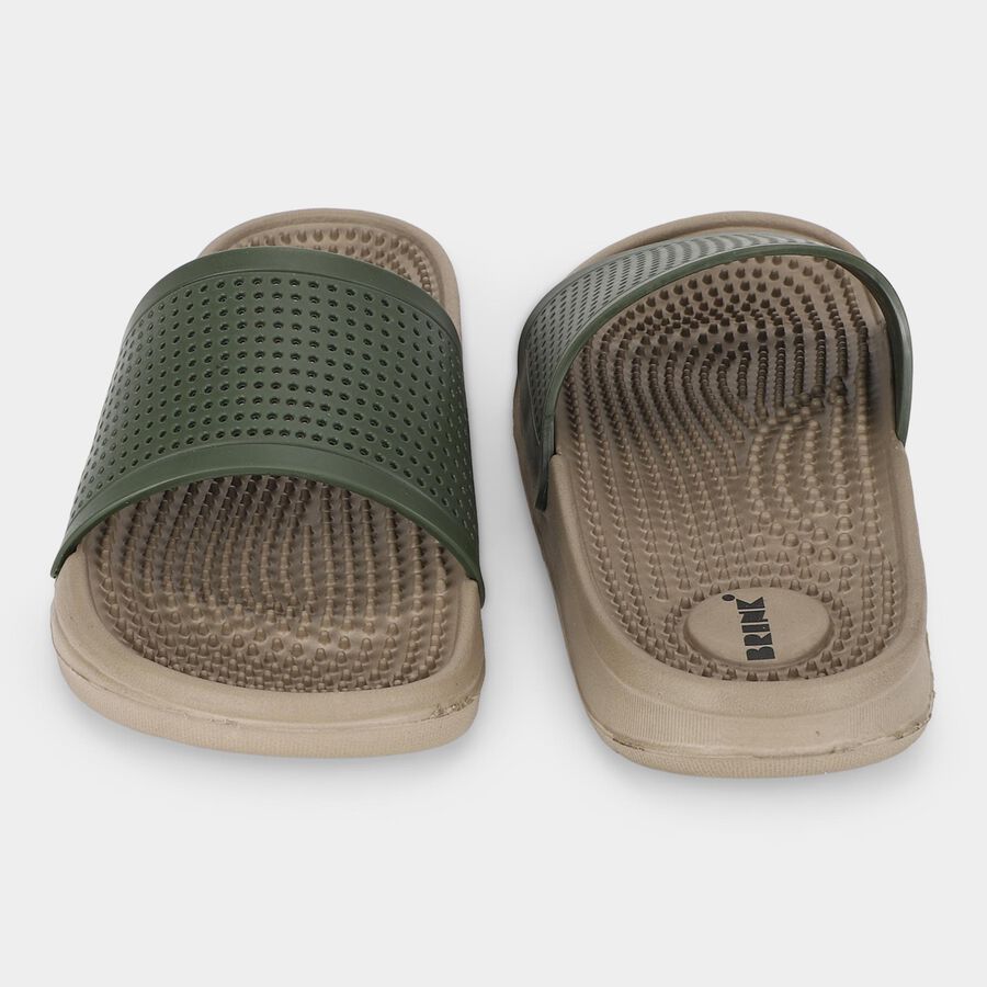 Men's Olive Green Slip-On Slide Sandals, ओलिव, large