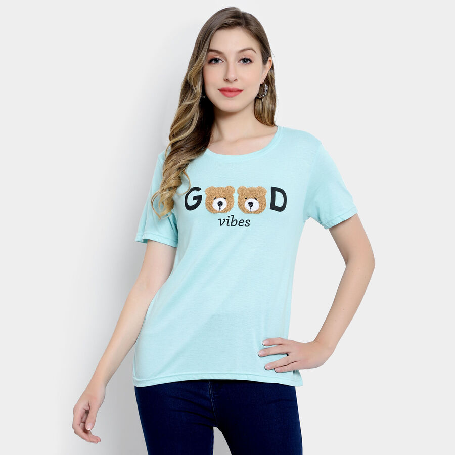 Embellished Round Neck T-Shirt, Aqua, large image number null