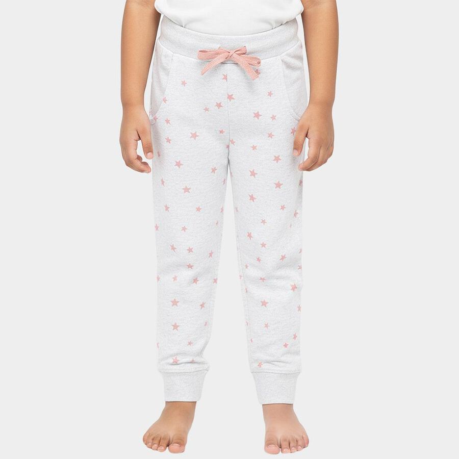 Girls' Light Grey Star Printed Cotton Blend Pyjama, मिश्रित मध्यम ग्रे, large image number null