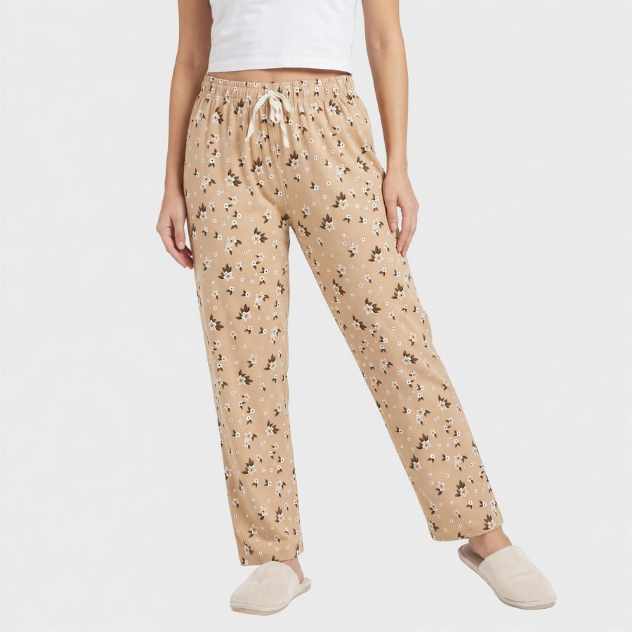 Women's Beige Straight Fit Floral Printed Cotton Blend Pyjama, गहरा पीला, large