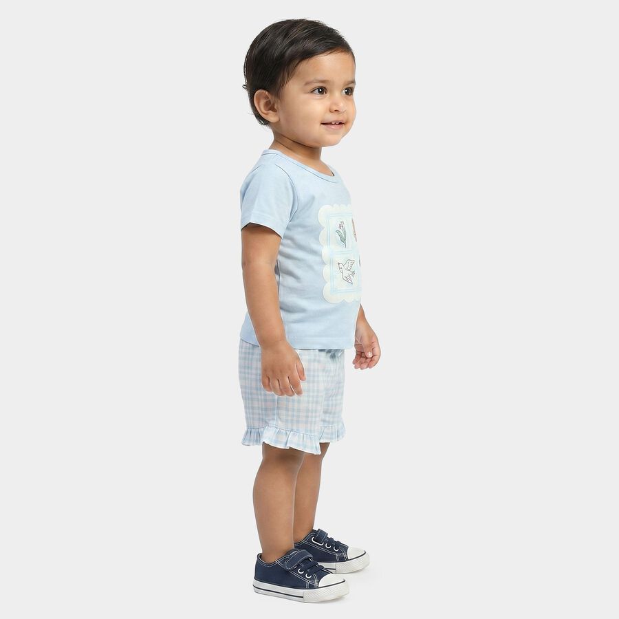 Infants Light Blue Cotton Crew Neck Short Set Upper and Bottom Set, Light Blue, large